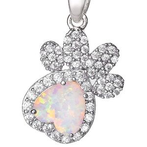 Sparkling Opal Paw Print Fine Jewelry Necklace